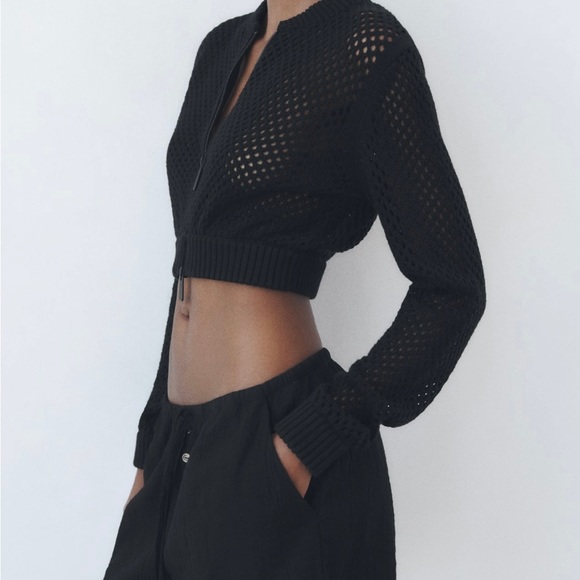 Open stitch crop bomber - Picture 2 of 9